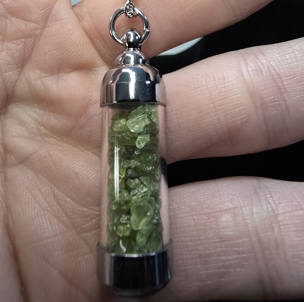 Peridot Crystal Chips Vial Pendant Necklace - Picture 5 of 7